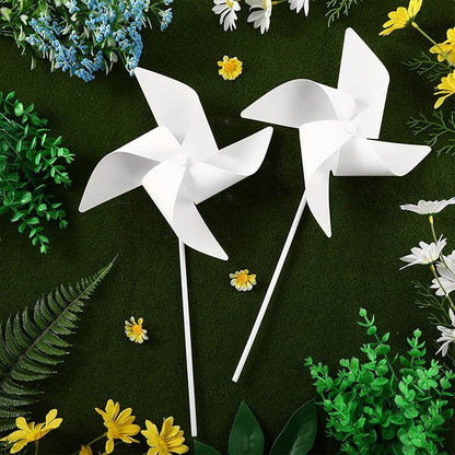 Chalyna 24 Pieces DIY Paper Pinwheels Handmade Blank Paper Pinwheels Graffiti Paper Craft, School Work, Home Crafting, Craft Group Activities(White)