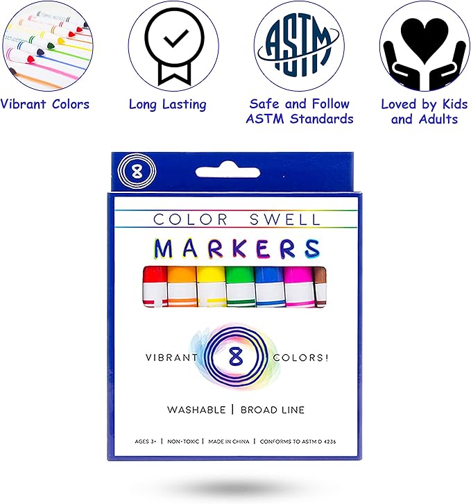 Color Swell Washable Bulk Markers 10 Boxes of 8 Vibrant Colors Are Perfect for Teachers, Kids, Parties, and Classrooms