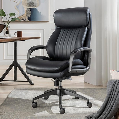 La-Z-Boy Nova Vegan Leather Modern Executive Ergonomic Design Office Chair, Memory Foam Thick Contoured Seat Back with Patented Lumbar Support Technology, Soft to Medium Sit Comfort, Black
