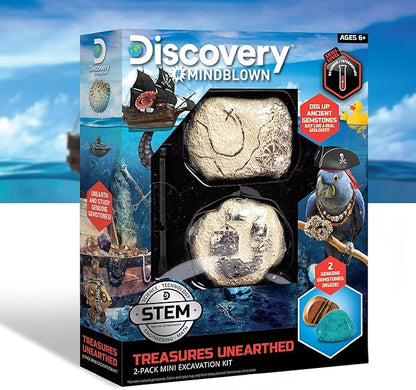 Discovery #MINDBLOWN Mini Unearthed Treasure Set, 2 Pack Excavation Kit w/Chisel, Uncover 2 Gemstones, Interactive Archaeology Geology Paleontology Experiment, Fun & Educational STEM Toy for Kids 6+