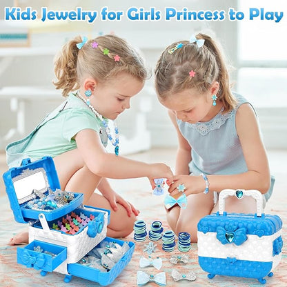 Kids Jewelry Toys for Girls, Toddler Dress Up Toy, Pretend Play Jewelry Set, Princess Jewelry with Snowflake Hair Clips & Hair Ties, for Girls Age 3 4 5 6 7 8 9 10