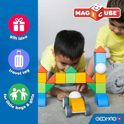 Geomag MagiCube 32-pc Magnetic Blocks Set for Toddlers & Kids Ages 1-5 | Swiss-Made STEM Educational Toy Made from 100% Recycled Plastic | Creative Early Learning Play