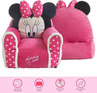 Idea Nuova Minnie Mouse Figural Sherpa Trim Bean Bag Chair, Small, Pink