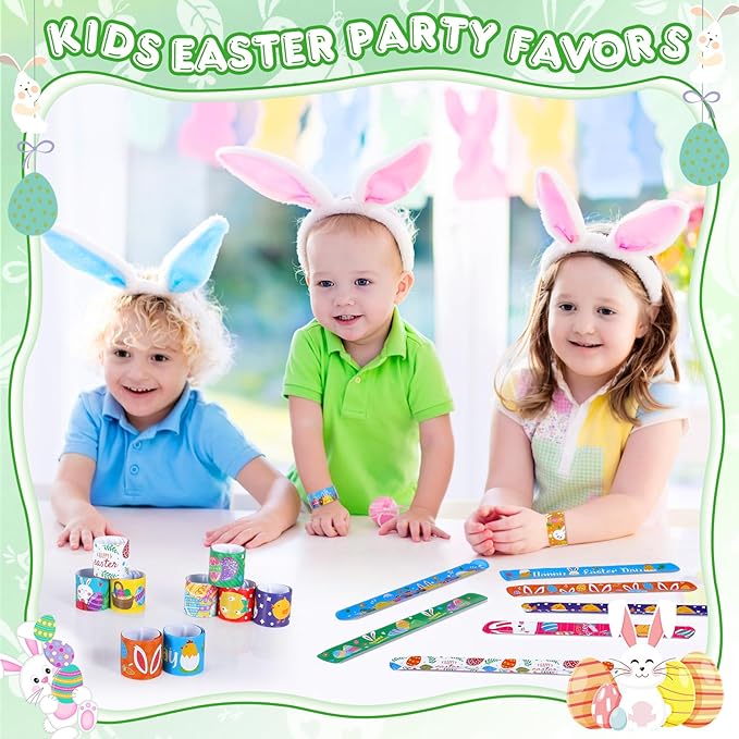 Easter Slap Bracelets for Kids 36PCS Easter Basket Stuffers for Kids Bulk Snap Bracelet Easter Party Favors Supplies Easter Egg Fillers Toys Goodie Bag Stuffers Toy Gifts for Student Classroom Prizes