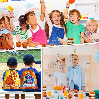 60PCS Basketball Party Favors, Basketball Goodie Bags for Boys Includes 12PCS Basketball Drawstring Bags Bracelet Keychain Tattoo Stickers Mini Basketball for Basketball Birthday Party Supplies