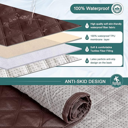 Ruaozz 100% Waterproof Recliner Chair Cover Non-Slip Reclining Cover for Recliner Chair Washable Chair Seat Cover with Elastic Straps for Kids, Dogs, Pets (Coffee, 23'')