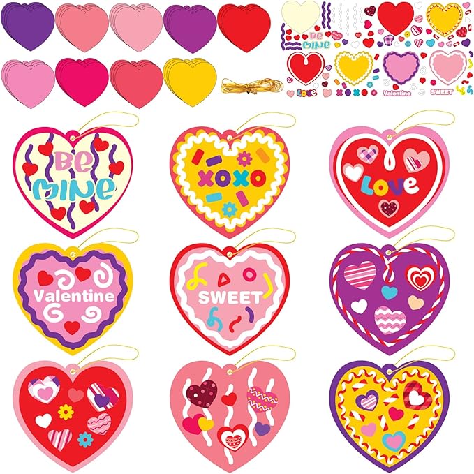 chiazllta 36 Set Valentine's Day Craft Kits DIY Heart Craft for Kids, Make Your Own Valentines Hearts Ornament Bulk Valentine's Day Paper Decorative Kit for Home Class Game Activities