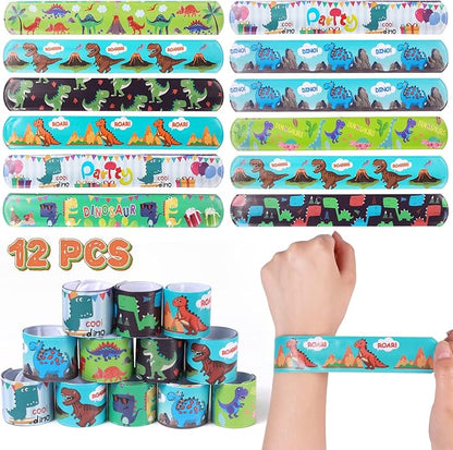 Golray 48Pcs Dinosaur Party Favors Dino Tote Non-woven Bags Dinosaur Keychain Slap Bracelets Glow In Dark Tattoos for Boy Kids Dinosaur Themed Birthday Party Supplies Treat Gift Goodie Bag Fillers