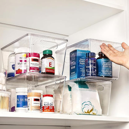 Vtopmart 6 Pack Clear Stackable Storage Bins with Lids, Large Plastic Containers with Handle for Pantry Organizer and Storage,Perfect for Bathroom,Cabinet,Kitchen,Fridge,Closet Organization