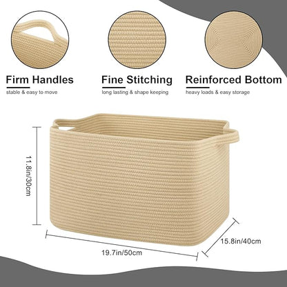 OIASKET Large Blanket Basket, Jute Blanket Storage Living Room, Rectangle Woven Baskets for Storage Toys, Towels, Dirty Clothes Organizer Bins (Jute) (Pack of 2)