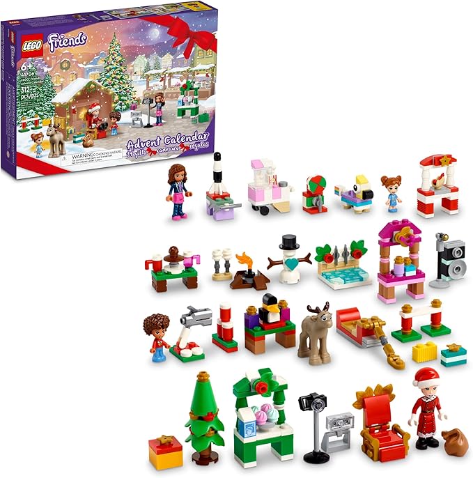 LEGO Friends 2022 Advent Calendar 41706 Building Toy Set; 24 Gifts and Holiday Toys, Including Santa’s Sleigh; for Kids, Boys and Girls, Ages 6+ (312 Pieces)