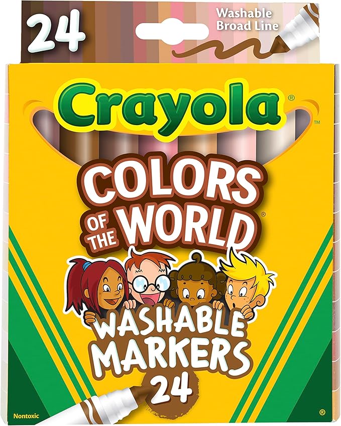 Crayola Colors of The World Markers (24 Count), Skin Tone Markers for Kids, Coloring Book Supplies, Skin Colored Markers, Gifts for Kids