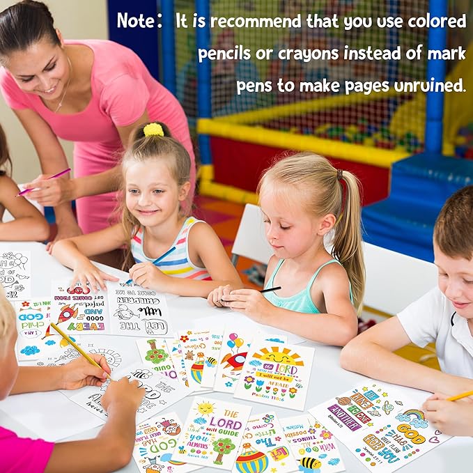 24Pcs Religious Coloring Books - Bible Verses DIY Color-in Pages Booklet Bulk Drawing Holiday Christian Theme Activity Supplies for Sunday School Classroom Rewards Artwork Gift for Kids