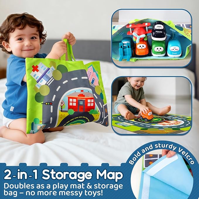 Big Cartoon Truck Car Toys for 1 Year Old Boy with Playmat/Storage Bag|Baby and Toddler Toys 12-18 Months & Age 1-2|1st Birthday Gift for Baby Toys 1 Year Old