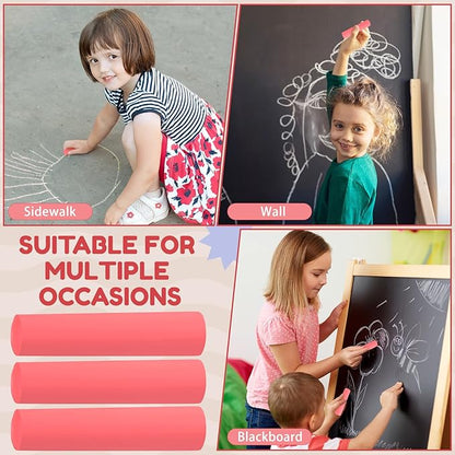 Fulmoon 40 Pcs Jumbo Sidewalk Chalk for Kids Outdoor Art Non Toxic Large Washable Street Chalk for Adults Drawing Painting Graffiti Classroom(Red,Round Style)