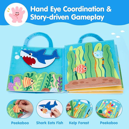 hahaland Ocean Busy Book for Toddlers 1-3, Montessori Toys Sensory Activity Busy Board, Travel Toy for 1 2 3 Year Old Boys Girls, Educational Fine Motor Skills Learning Toy, Toddler Birthday Gift