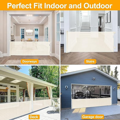 180 Inch Extra Long Baby Gate Extra Wide Dog Gates for Large Openings Extra Large Baby Gate Dog Gate for Doorways Extra Wide Retractable Baby Gates Extra Wide Indoor Outdoor Retractable Gate (Beige)