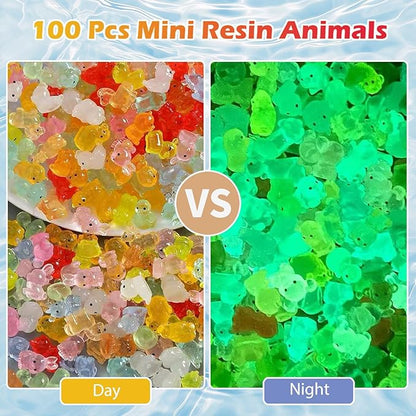 100 Pcs Blind Bags Mystery Mini Resin Animals Glow in the Dark Figurines, Mini Figures Mystery Bag for DIY Crafts, Fairy Garden Decor, Dollhouse Accessories, Party Favors, for Kids