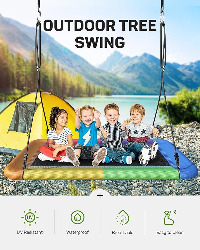 60" Tree Swing, 700lbs Capacity Rectangle Platform Swing, Waterproof & Durable, Adjustable Hanging Straps for Outdoor & Indoor Use, Suitable for Kids & Adults-Multicolor