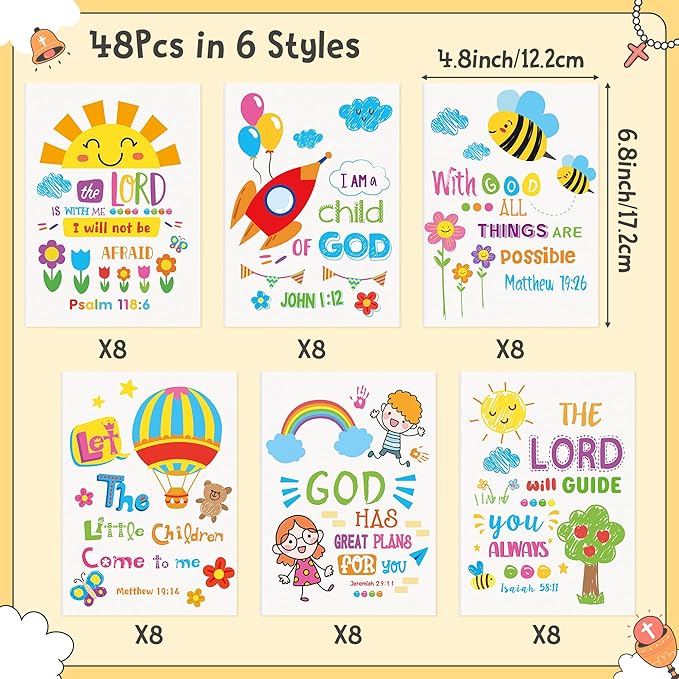 Dvbonike 48Pcs Religious Coloring Books - Bible Verses DIY Color-in Pages Booklet Bulk Drawing Holiday Christian Theme Activity Supplies for Sunday School Classroom Rewards Artwork Gift for Kids