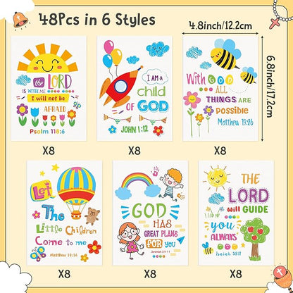 Dvbonike 48Pcs Religious Coloring Books - Bible Verses DIY Color-in Pages Booklet Bulk Drawing Holiday Christian Theme Activity Supplies for Sunday School Classroom Rewards Artwork Gift for Kids