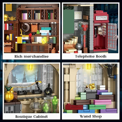 Grocery Store Building Blocks for Adults, for BookNook Building Set with LED Light, Shop Window and Telephone Booth, House Building Toy for Home Decor Bookshelf, 1368Pcs
