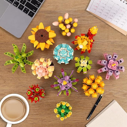 Succulents Flowers Botanical Collection Building Set, 12 Exquisite Succulent Bonsai Plants Home Office Decor, Compatible with Lego, Creative Ideal Gift Toy for Adults Girls Boys