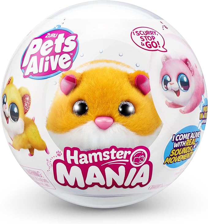 Pets Alive Hamstermania (Orange) by ZURU Hamster, Electronic Pet, 20+ Sounds Interactive, Hamster Ball Toy for Girls and Children