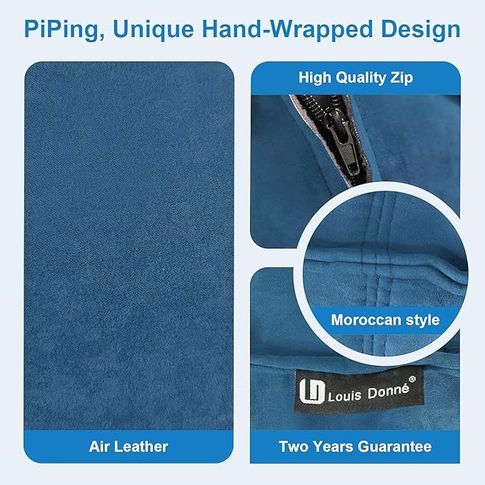 Louis Donné Unstuffed Pouf Ottoman, Square Supersoft Pouf Cover with Storage Solution, Foot Stool for Living Room, Home Decor, Christmas Decoration, 17x17 - Blue (Only Cover)