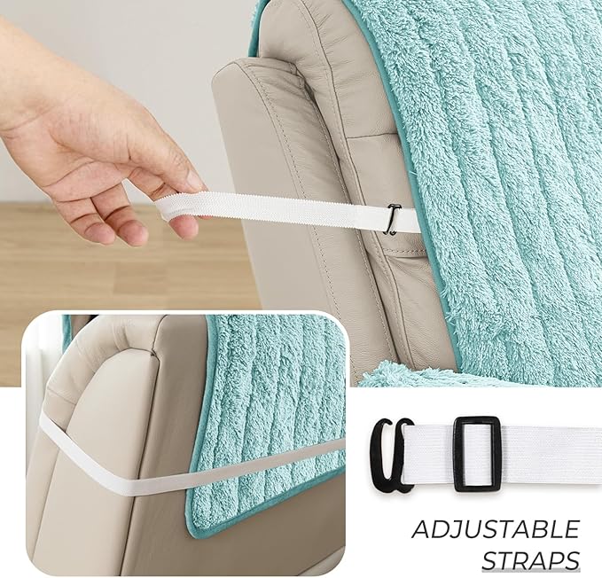 RBSC Home Plush Recliner Slipcover 23 Inches Baby Blue Chair Covers Artificial Wool Lazy Boy Cover Quilted Cover for Recliner Chairs and Furniture Soft Warm