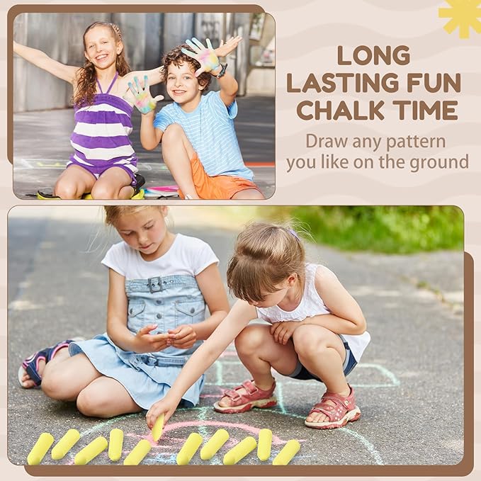 Fulmoon 40 Pcs Jumbo Sidewalk Chalk for Kids Outdoor Art Non Toxic Large Washable Street Chalk for Adults Drawing Painting Graffiti Classroom(Yellow,Sharp Style)