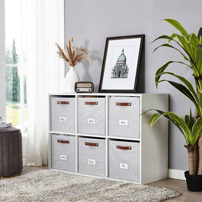 DECOMOMO Storage Cubes, 13x13x13 Storage Cube Bins with Labels, Fabric Organizer Bins (13" / 6pcs, Light Texture Grey)