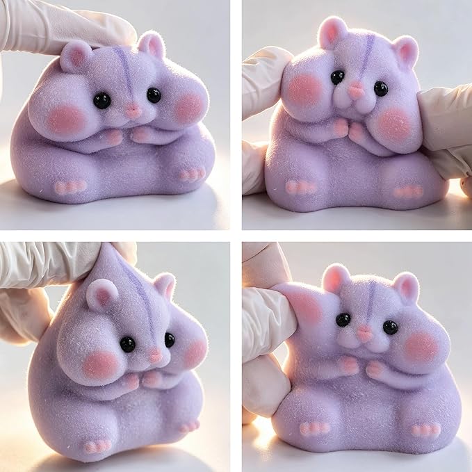 Handmade Taba Squishy Hamster Toy, Cute Squishy Hamster Fidget Toy, Realistic Soft Silicone Mochi Furry Toy, Stress Relief Gift for Adults & Kids, Sensory Anxiety Plushie (Purple)
