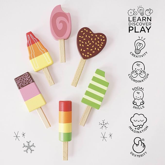 Le Toy Van Honeybake Collection Ice Lollies Set Premium Wooden Toys for Kids Ages 3 Years & Up (TV284)