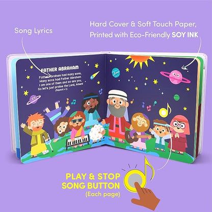 Bible Stories Christian Sound Books for Kids - 6 Bible Songs for Toddlers – Christian Easter Gifts for Kids, Baby Books & Toys for Kids - Easter Basket Essentials, Baptism, Christening Baby Gifts