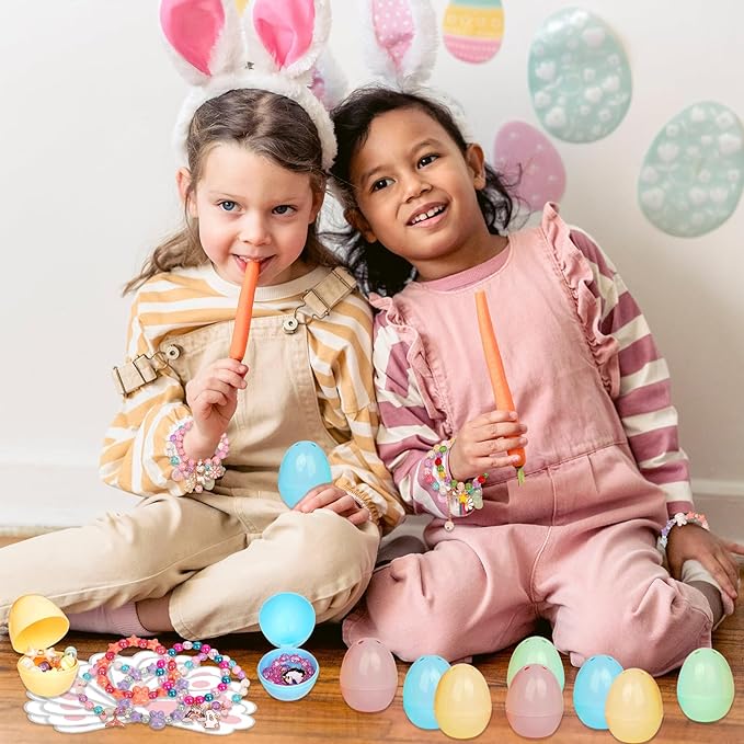 Mason Life Easter Eggs Fillers with Bracelets, Easter Eggs with Toys, Party Favors for Girls, Easter Egg Stuffers for Toddler, Easter Egg Fillers Gifts, Easter Gifts for Kids, 12PCS