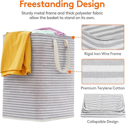 Lifewit 3 Pack Laundry Basket 90L Each, Collapsible Clothes Hamper with Reinforced Handles, Freestanding Waterproof Design for Bedroom and Laundry Room, Grey 270L Total
