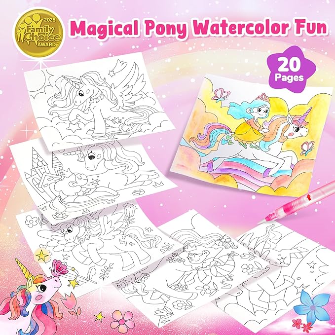 JoyCat Paint with Water Coloring Books for Toddlers, Watercolor Painting Sets for Kids Ages 3-5 4-8, Arts and Crafts Drawing Activities Toy Birthday Gifts for Boys Girls (Magical Pony)