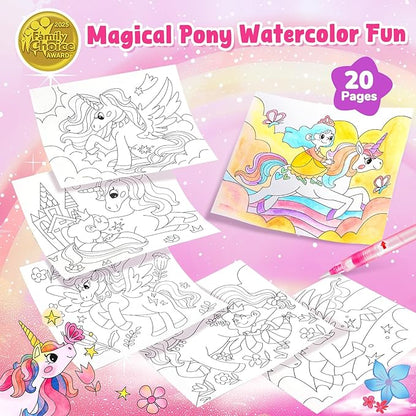 JoyCat Paint with Water Coloring Books for Toddlers, Watercolor Painting Sets for Kids Ages 3-5 4-8, Arts and Crafts Drawing Activities Toy Birthday Gifts for Boys Girls (Magical Pony)