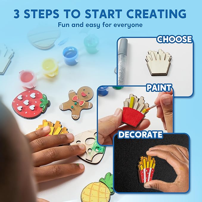 JOYIN 12 pcs Wooden Magnets, Painting Craft for Boys and Girls, Spring and Rainy Day Activities Kit, Craft Toys Gifts for Kids Birthday Easter