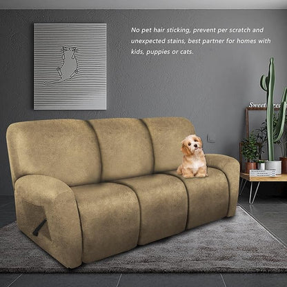 molasofa Recliner Sofa Covers - 8 Pieces Stretch Leather Like Large Couch Covers for 3 Seats Reclining Slipcovers Soft Jacquard Pattern Furniture Protector with Elastic Bottom (Mustard)