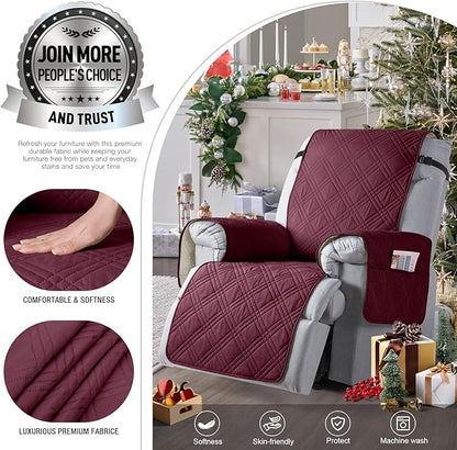 TAOCOCO 100% Waterproof Recliner Chair Cover, Non Slip Recliner Covers for Recliner Chair with Pocket, Washable Reclining Chair Cover Furniture Protector for Kids, Pets(Recliner Chair, Wine)