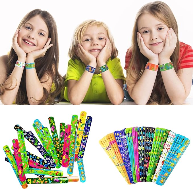 Viicoor Dinosaur 48PCS Slap Bracelets Snap Bracelet Wrisrtband for Party Favors Basket Bag Filler School Prizes Exchanging Gifts