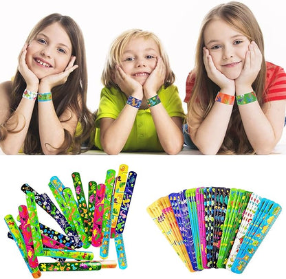 Viicoor Dinosaur 48PCS Slap Bracelets Snap Bracelet Wrisrtband for Party Favors Basket Bag Filler School Prizes Exchanging Gifts