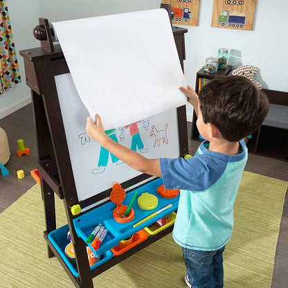 KidKraft Wooden Storage Easel with Dry Erase and Chalkboard Surfaces, Children's Art Furniture - Espresso, Gift for Ages 3+