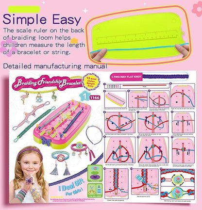 Friendship Girls Bracelet Making Kit - DIY Bracelet Kits Kids Toys Girls Gifts Ideas Ages 6 7 8 9 10 11 12 Year Old Birthday Present for Teen Girl Arts and Crafts String Maker Tool Travel Activity Set