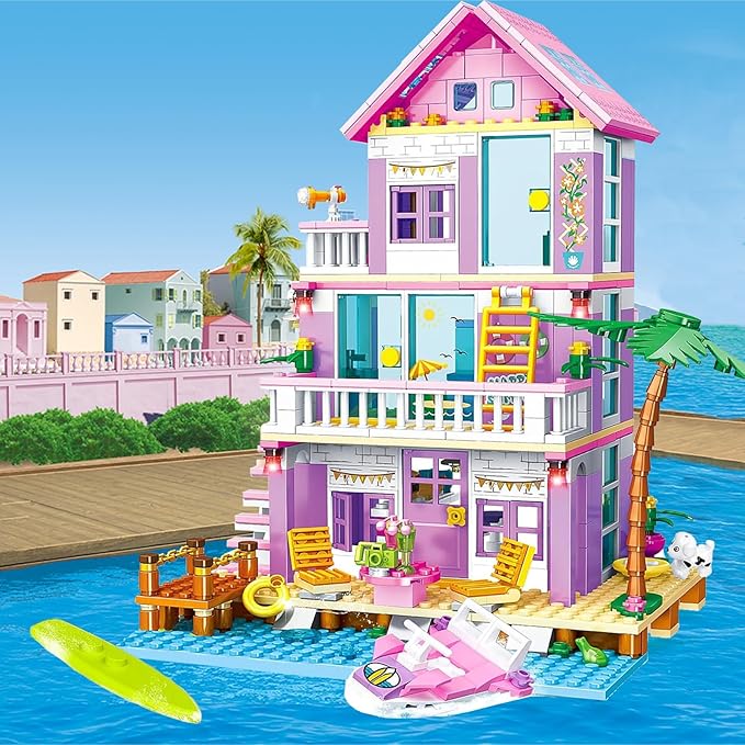 Sezua Building Blocks Girls House - 573 Pieces Seaside Beach Villa Building Set Compatible with Lego for Girls Friends, Dream Holiday Construction Bricks Toys for Girls Kid Age 8-12