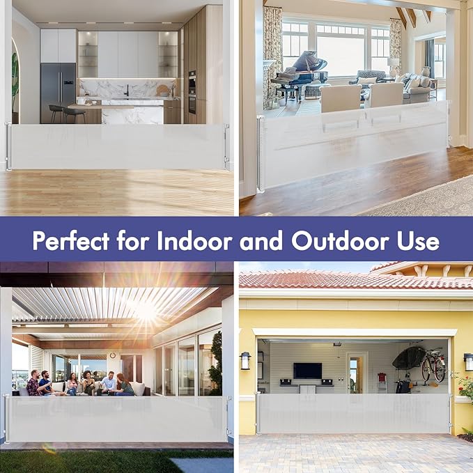 145 Inch Extra Long Baby Gate Retractable Dog Gate Outdoor Retractable Gate Indoor Retractable Baby Gate for Extra Wide Openings Retractable Pet Gate Retractable Fence for Doorways, Decks, Light Gray