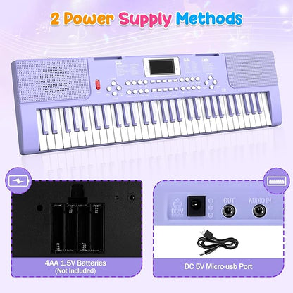 Piano Keyboard, 61 Key Upgrade Kids Pianos Music Toy with Light-up Keys & Pro Teaching Modes, Dual Speaker, 70 Demos,100 Tones, 100 Rhythms Perfect Christmas/Birthday Gift for Kids (Purple)