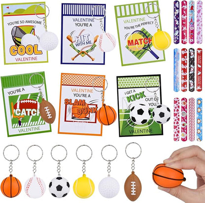 Valentines Gifts for Kids,24Pack Valentines Day Cards for Kids School with Stress Ball Keychain for Valentines Sports Party Favors Kids Classroom Prize Gift Exchange Class Valentines